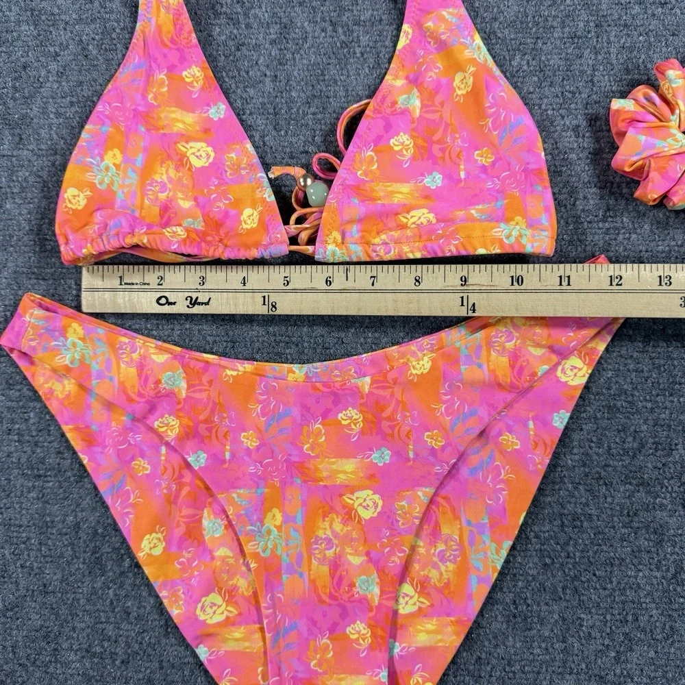 Kulani Kinis Bikini M/L Floral Print Tie Matching Scrunchie Beach Swim